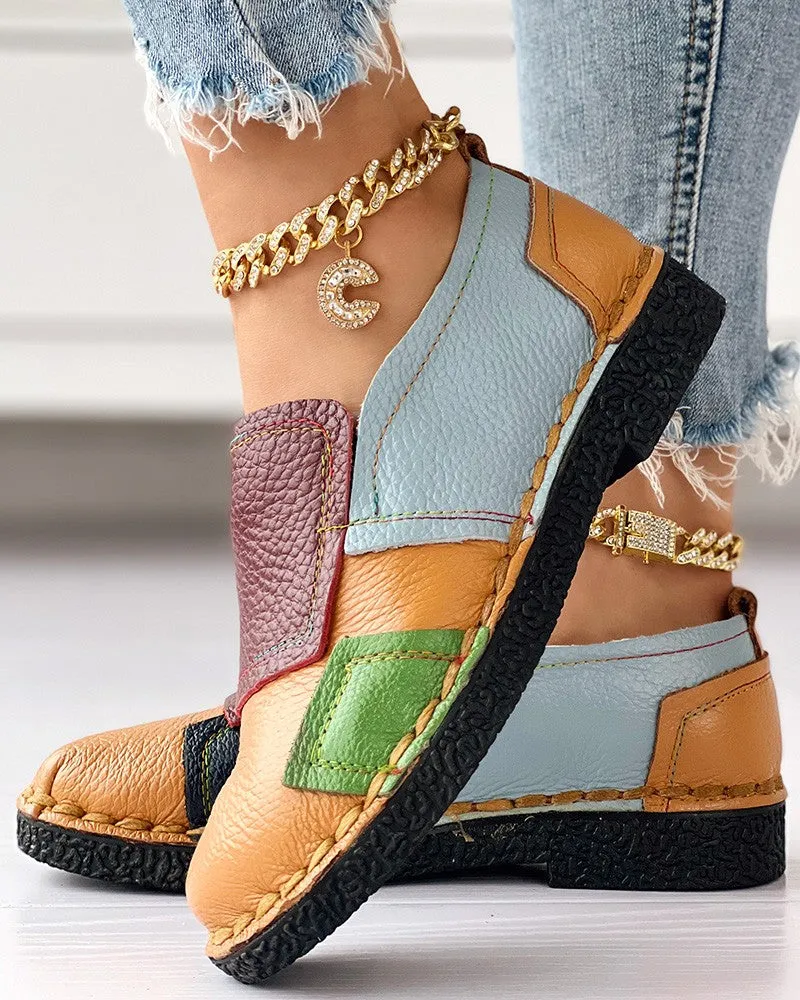 Colorblock Patchwork Work PU Loafers