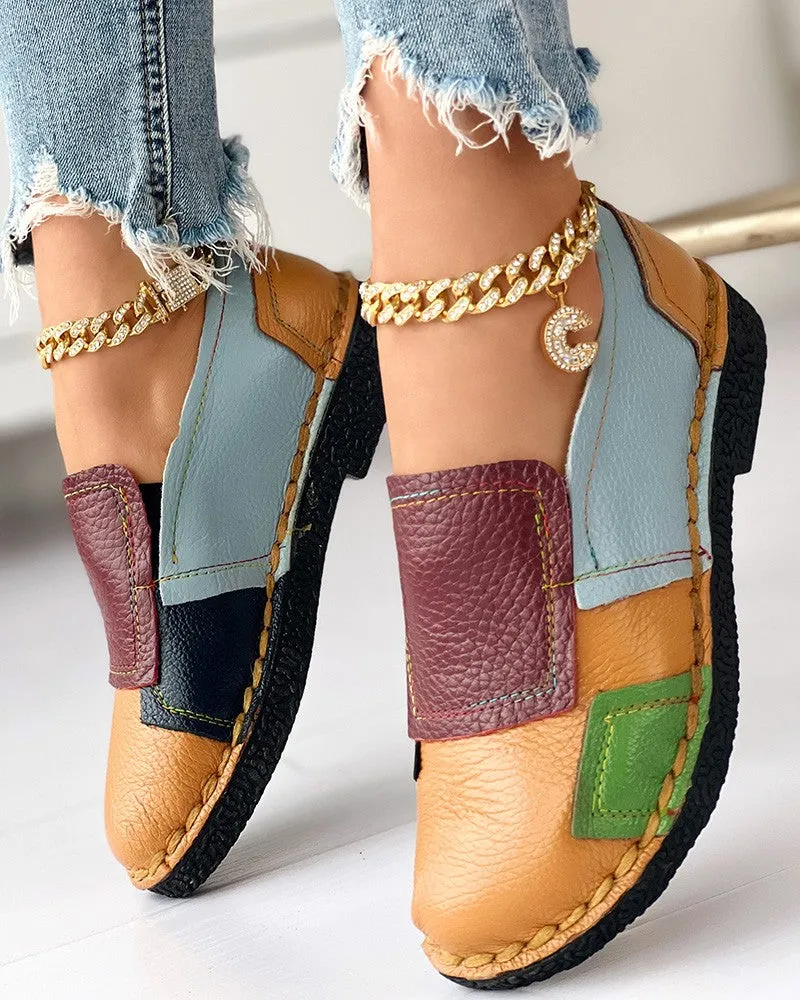 Colorblock Patchwork Work PU Loafers