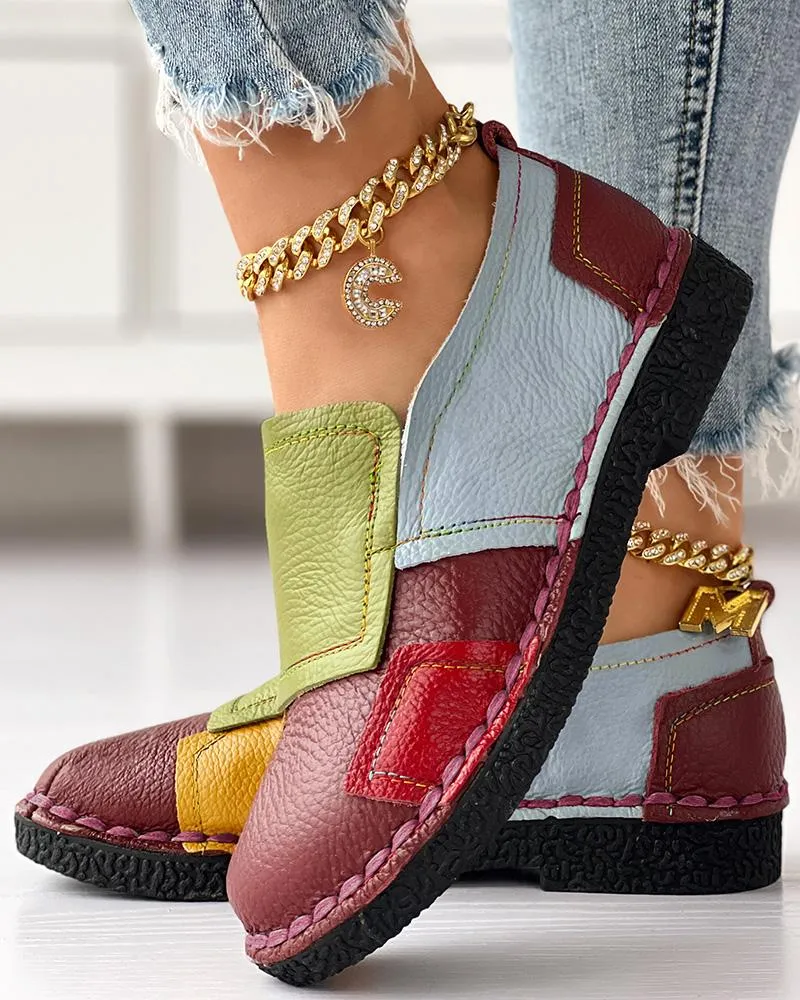 Colorblock Patchwork Work PU Loafers