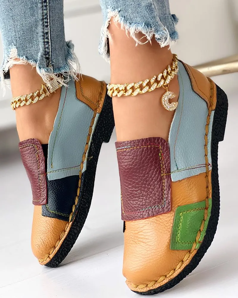 Colorblock Patchwork Work PU Loafers