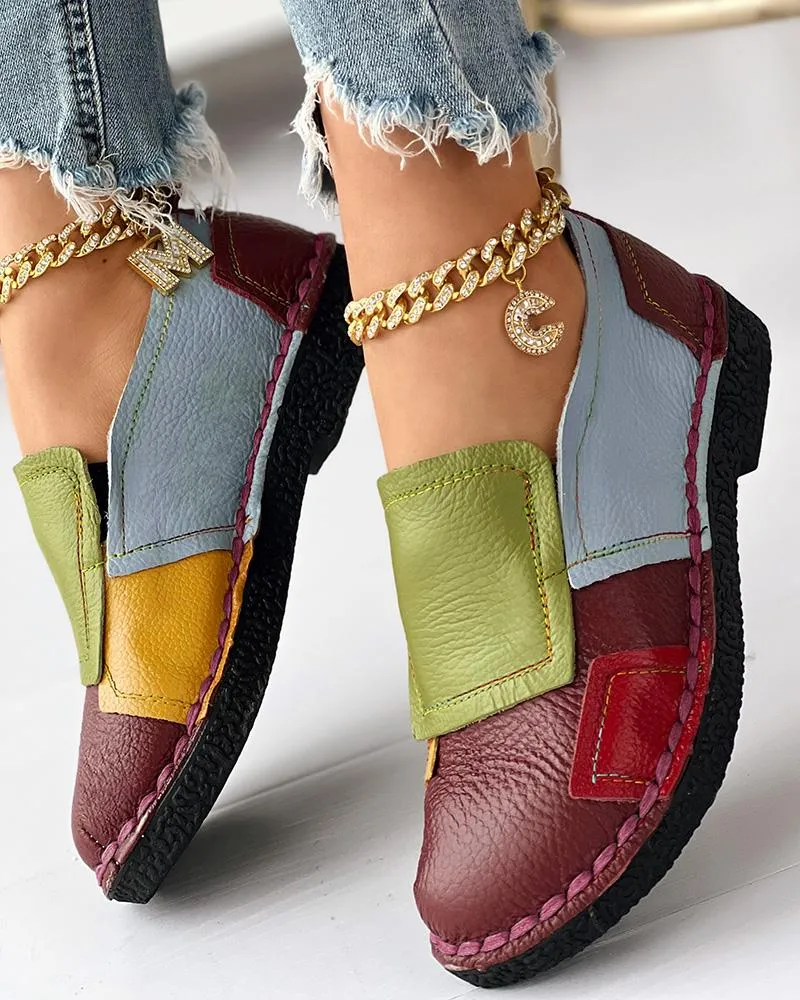 Colorblock Patchwork Work PU Loafers