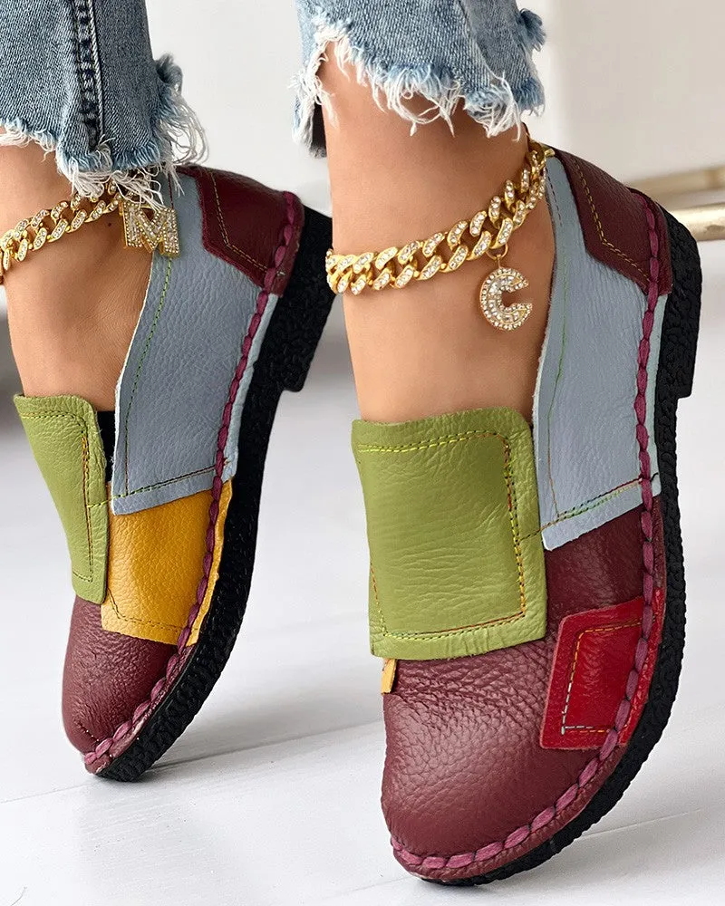 Colorblock Patchwork Work PU Loafers