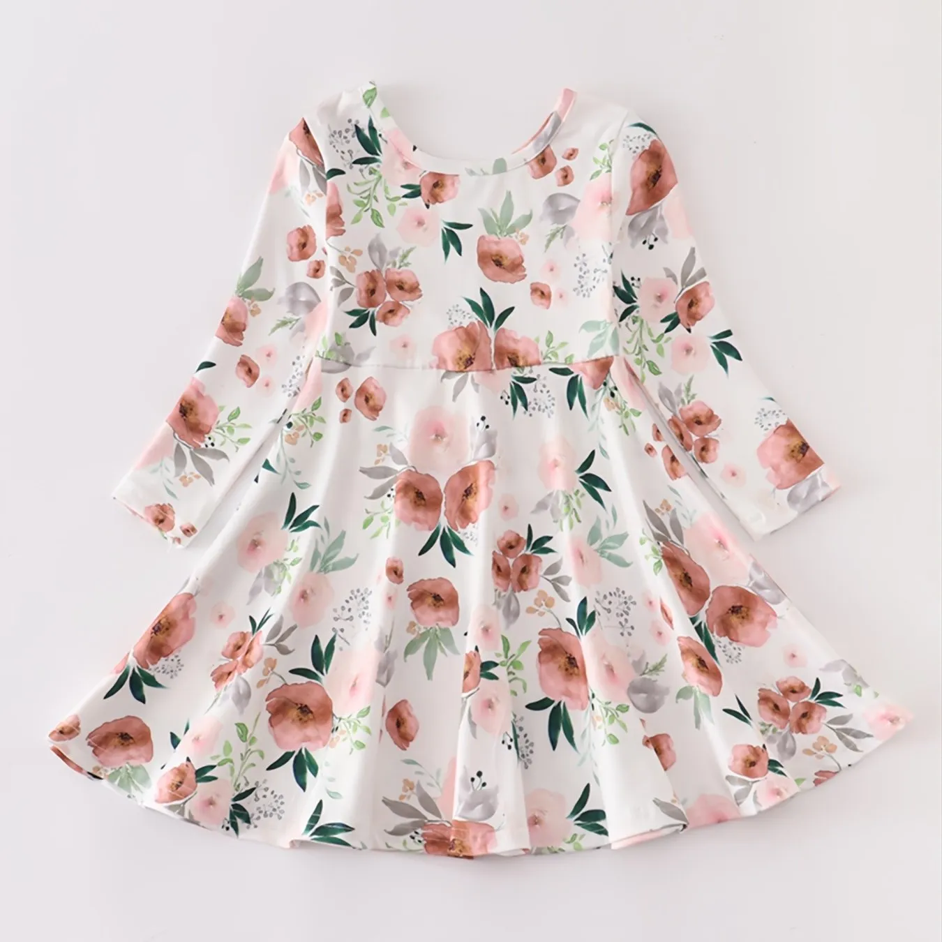 Crew Neck Long Sleeve Floral Print Dress