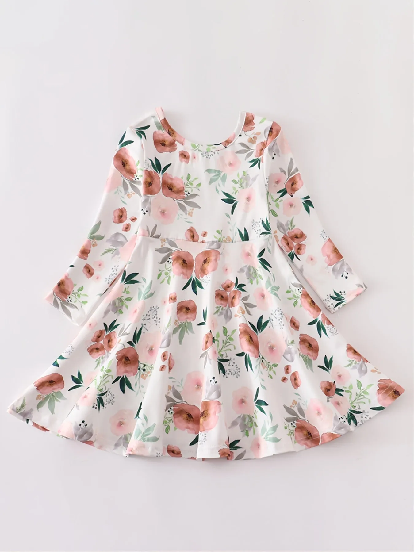 Crew Neck Long Sleeve Floral Print Dress