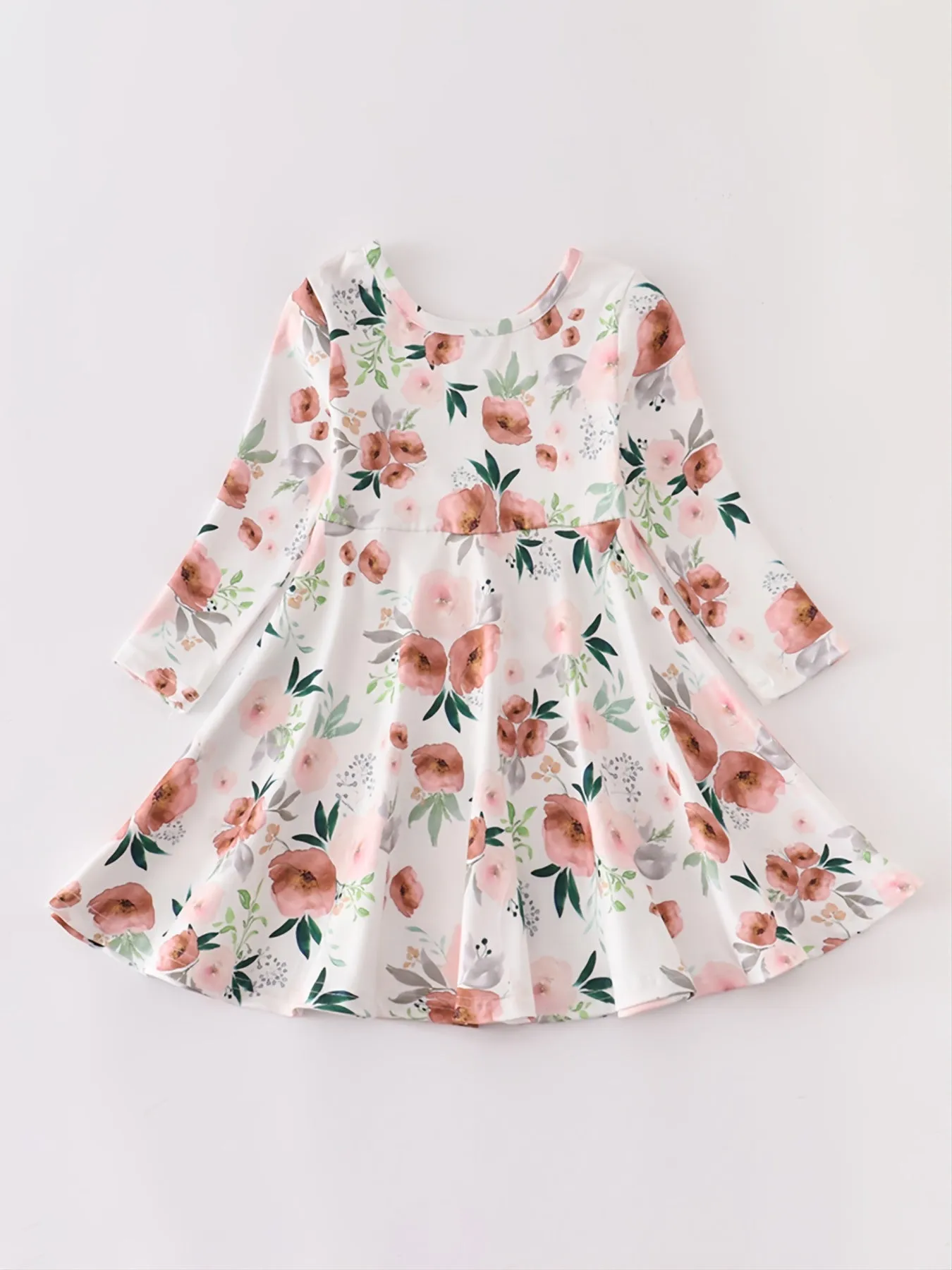 Crew Neck Long Sleeve Floral Print Dress
