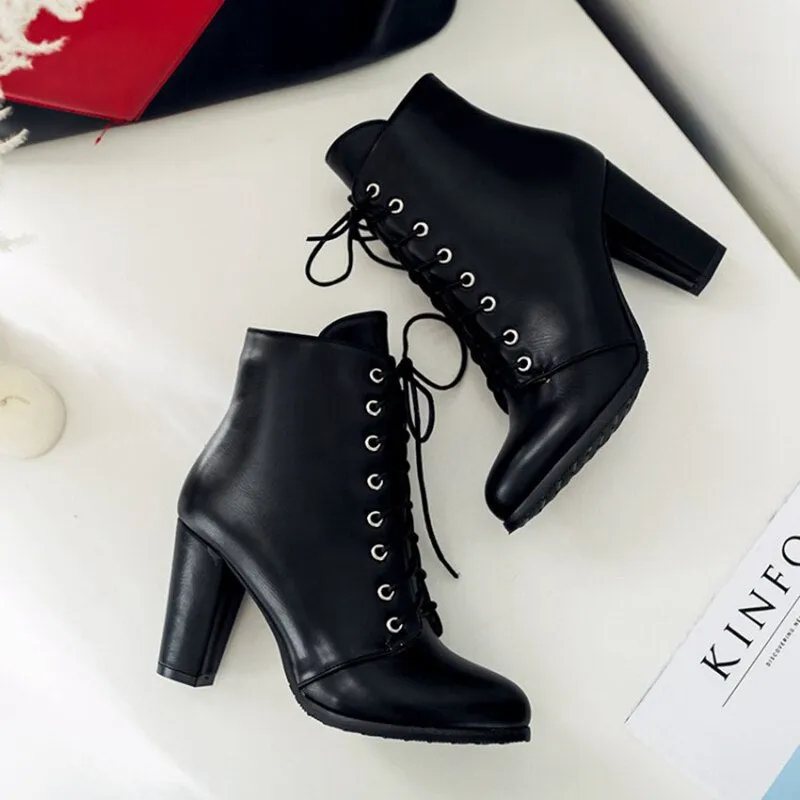 fashion genuine leather lacing boots New round toe zip mid calf boots women Ankle Boots