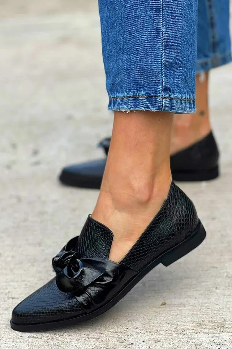 Florine™ | Elegant Black Loafers with Bow