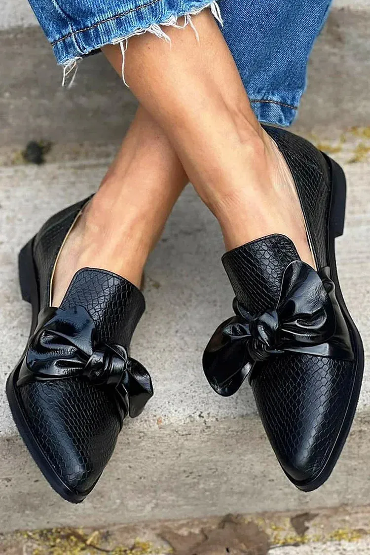 Florine™ | Elegant Black Loafers with Bow
