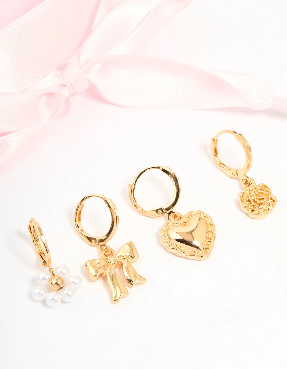 Gold Pink Laces & Shoe Charms Set