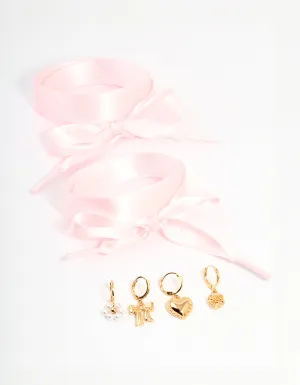 Gold Pink Laces & Shoe Charms Set