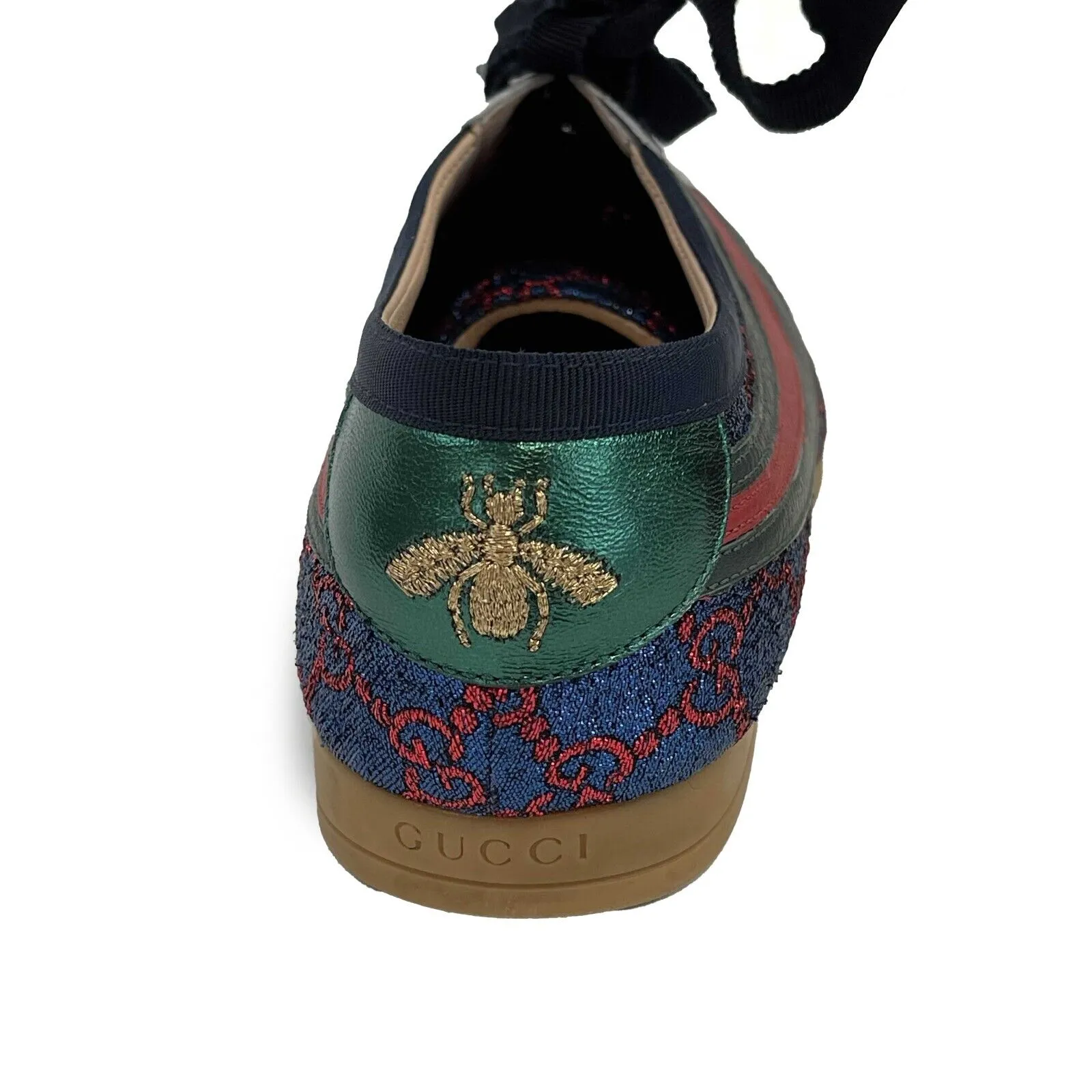 Gucci - Womens Multicolor Lace Up Lurex Fabric Leather Web Low Top Sneakers US 8