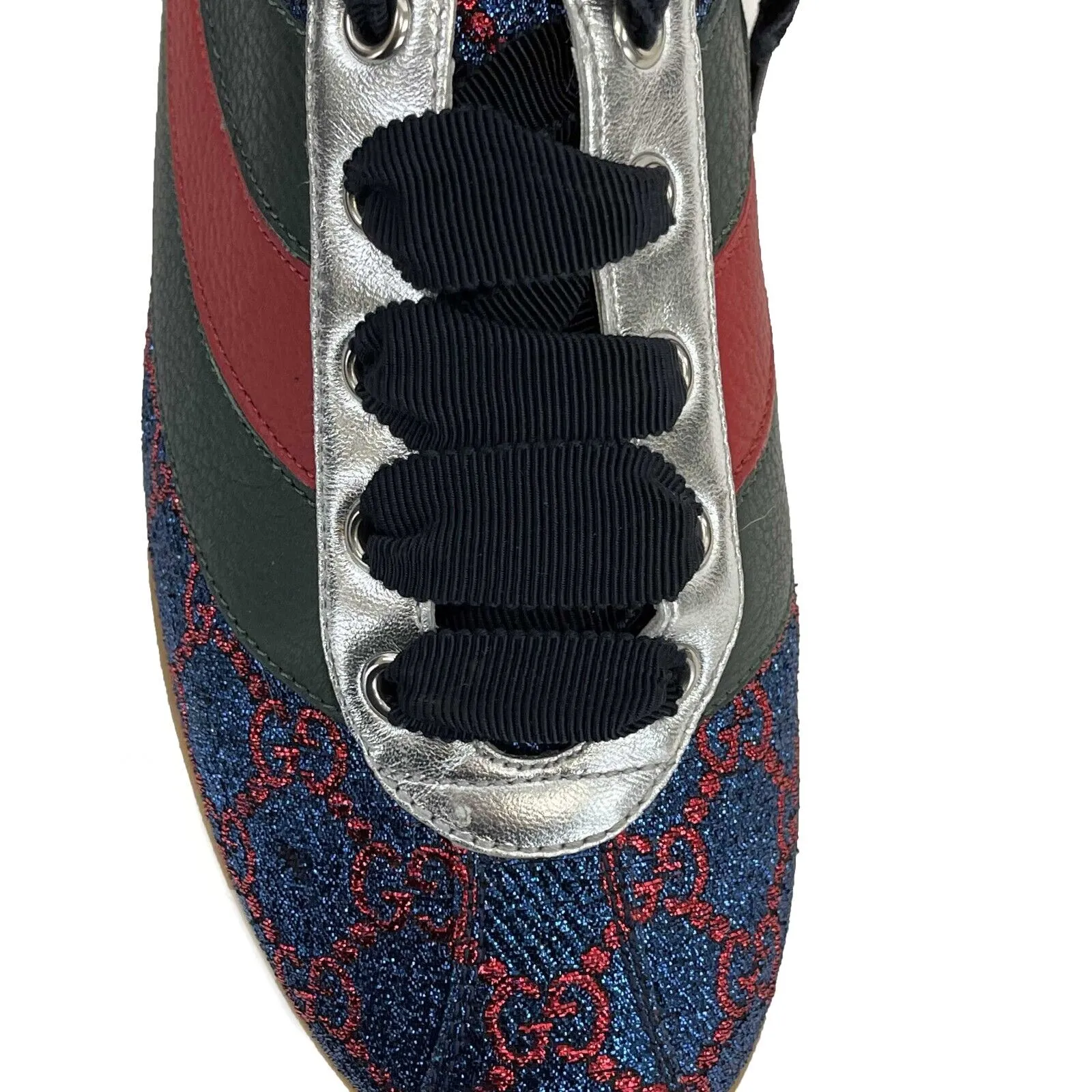 Gucci - Womens Multicolor Lace Up Lurex Fabric Leather Web Low Top Sneakers US 8