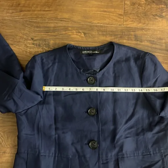 Kasper Navy Linen Blend Plus Size Blazer w/Large Buttons, Sz. 14.
