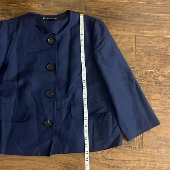 Kasper Navy Linen Blend Plus Size Blazer w/Large Buttons, Sz. 14.