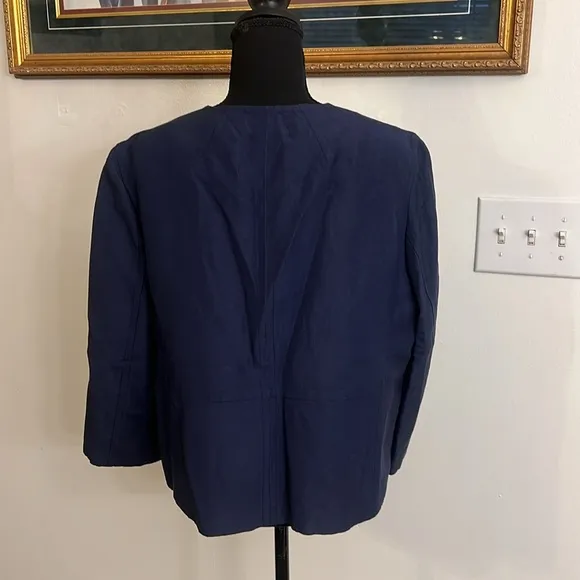 Kasper Navy Linen Blend Plus Size Blazer w/Large Buttons, Sz. 14.