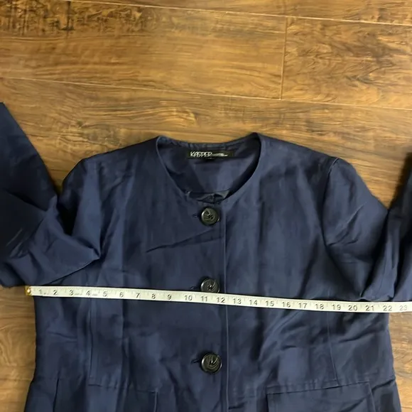 Kasper Navy Linen Blend Plus Size Blazer w/Large Buttons, Sz. 14.