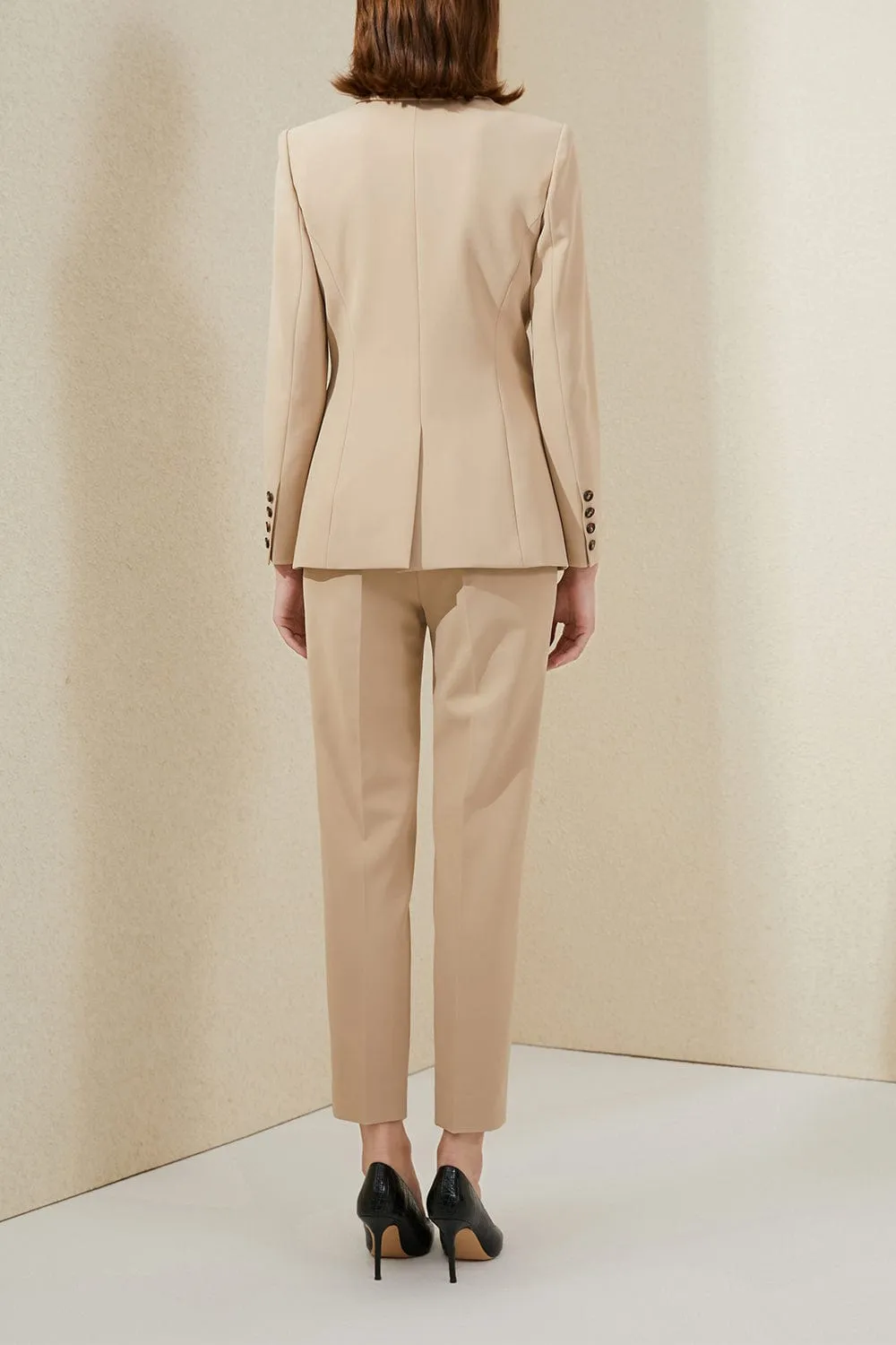 Khaki 3 Piece Double Button Peak Lapel Slim Fit Women Suit (Blazer Vest Pants)