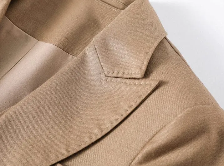 Khaki 3 Piece Elegant Tuxedo Double Buttons Peak Lapel Slim Fit Women Suit (Blazer Vest Pants)