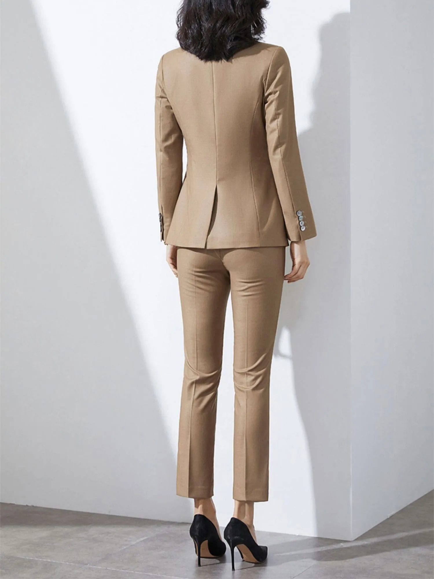 Khaki 3 Piece Elegant Tuxedo Double Buttons Peak Lapel Slim Fit Women Suit (Blazer Vest Pants)