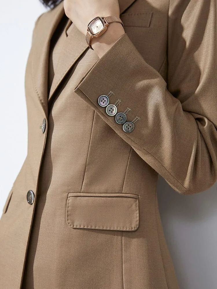 Khaki 3 Piece Elegant Tuxedo Double Buttons Peak Lapel Slim Fit Women Suit (Blazer Vest Pants)