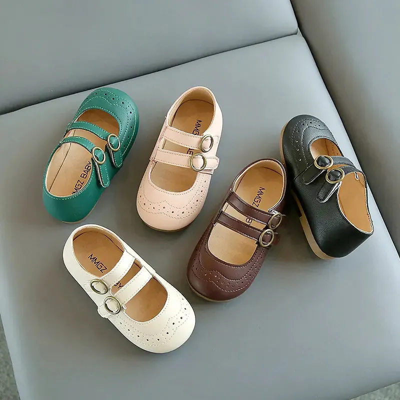 Kids Retro Hollow Leather Loafers - Non-Slip Casual Shoes
