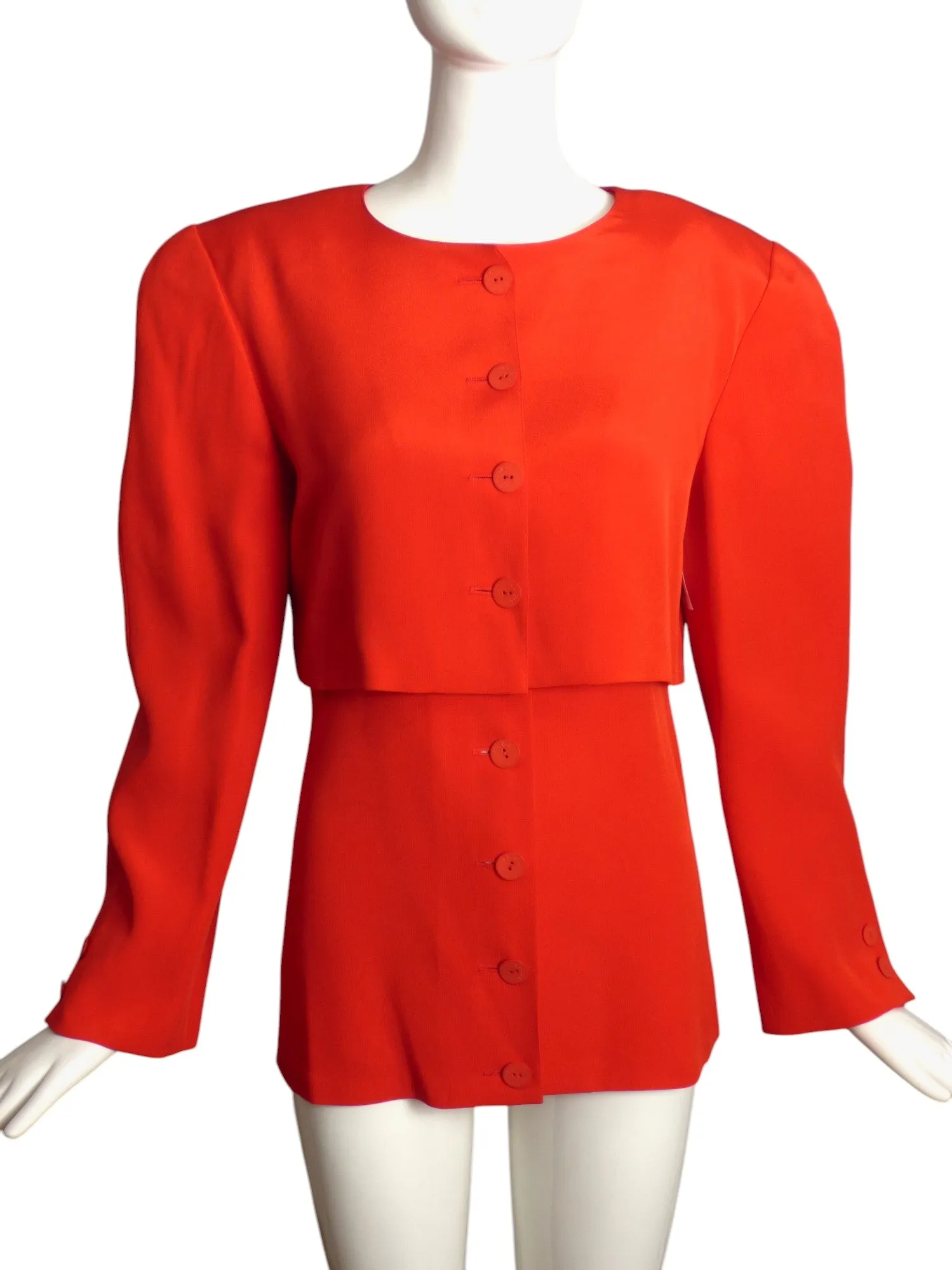 KRIZIA- 1980s Red Silk Blouse & Bolero, Size 8