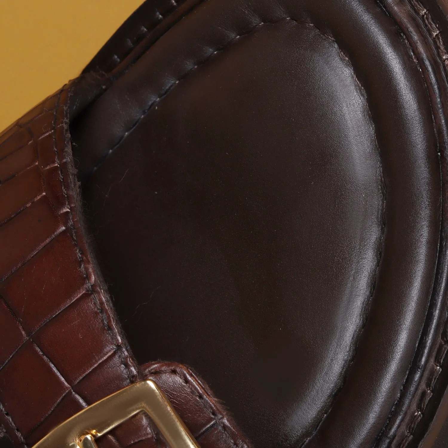 Lug Sole Slide-in Slippers Dark Brown Cut Croco Textured Leather