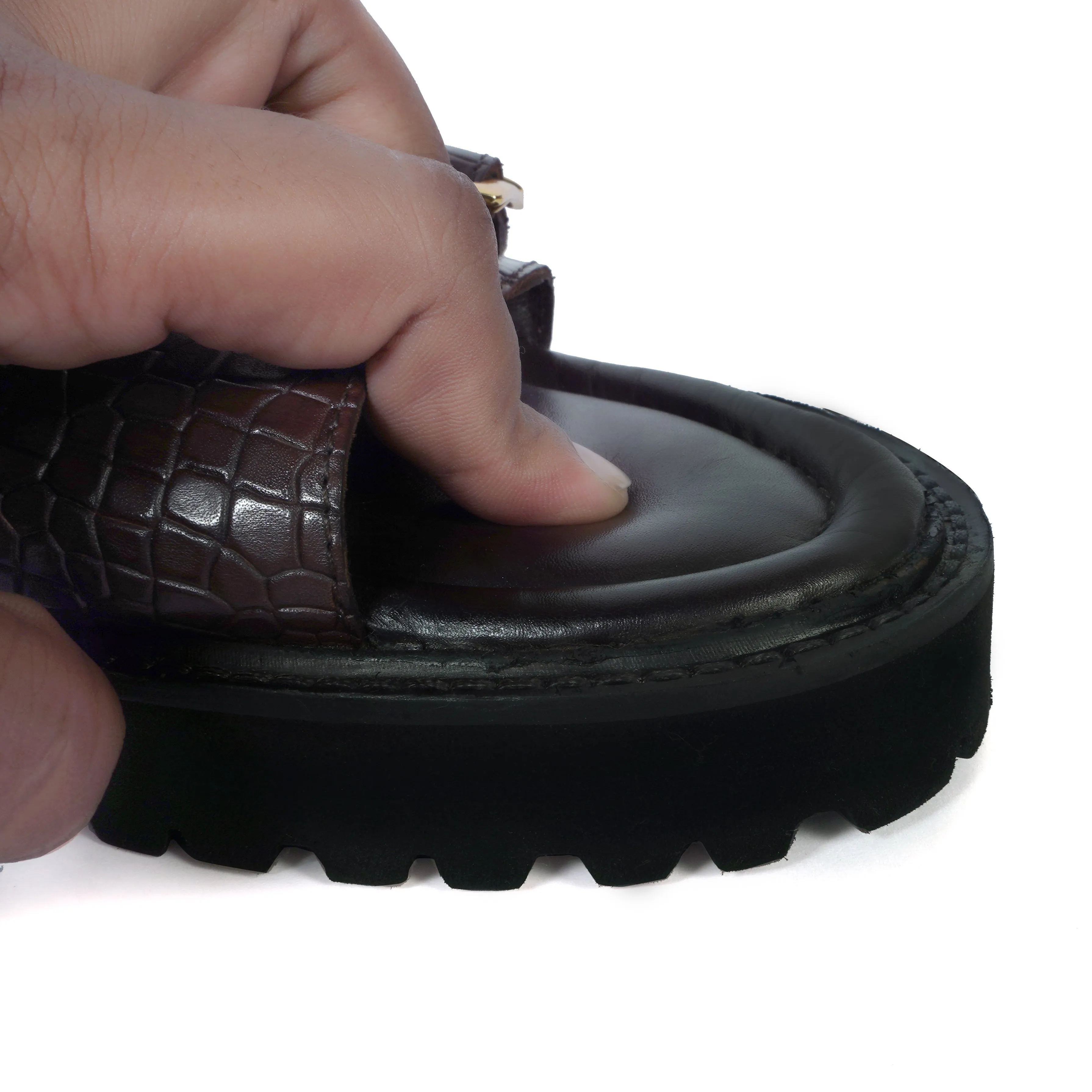 Men's chunky sole sandals in Dark Brown Deep Cut Leather