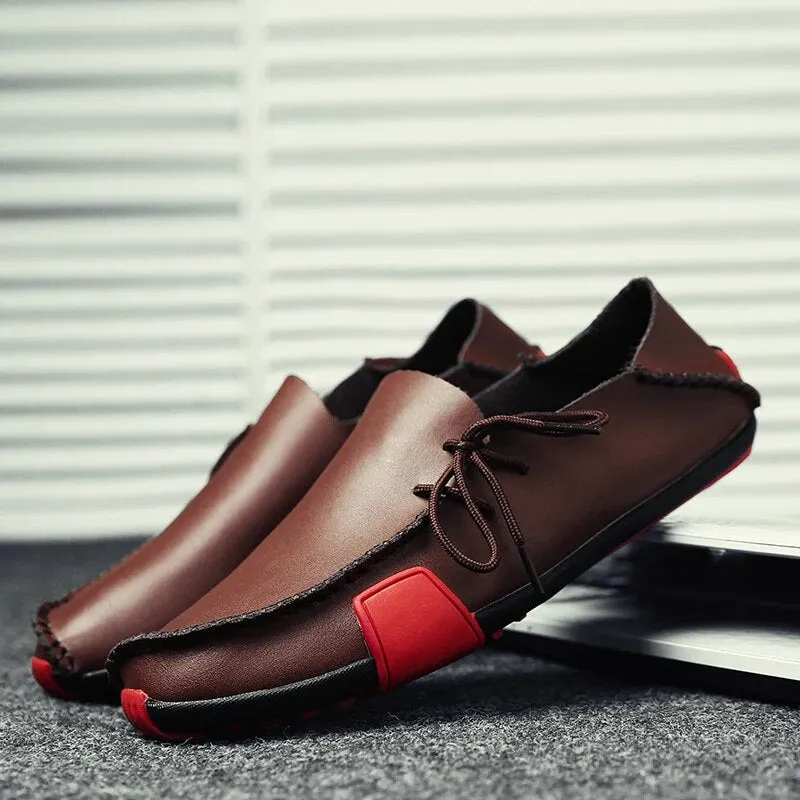 Men’s Colorblock Vegan Leather Loafers with Drawstring | Eco-Friendly Materials