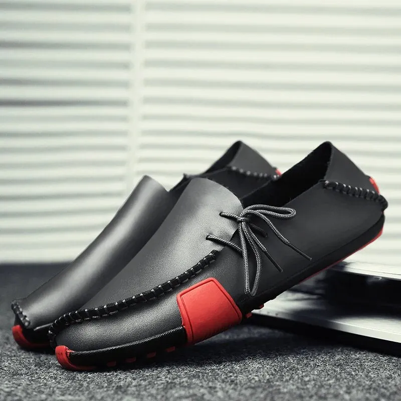 Men’s Colorblock Vegan Leather Loafers with Drawstring | Eco-Friendly Materials