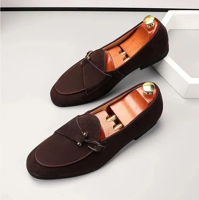 Men’s Elegant Suede Vegan Leather Loafers with Buckle | Eco-Friendly Materials