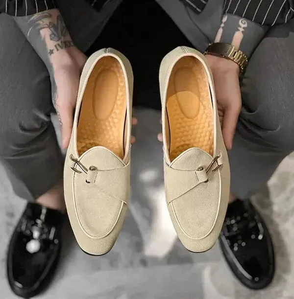 Men’s Elegant Suede Vegan Leather Loafers with Buckle | Eco-Friendly Materials
