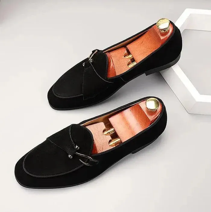 Men’s Elegant Suede Vegan Leather Loafers with Buckle | Eco-Friendly Materials
