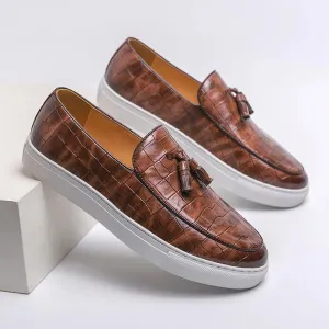 Men’s Shiny Patterned Vegan Leather Loafers with Tassel | Chic Vegan Leather for All Seasons