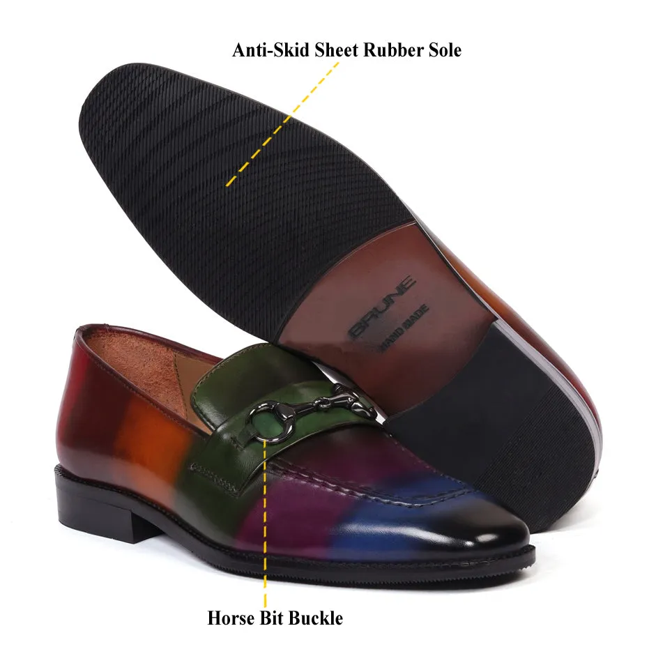 Multi-Colored Penny Loafers with Horse-bit Buckle