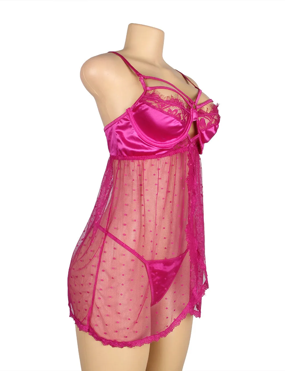 Purple Open Front Dot Patterns Comfortable Egypt Mesh Babydoll