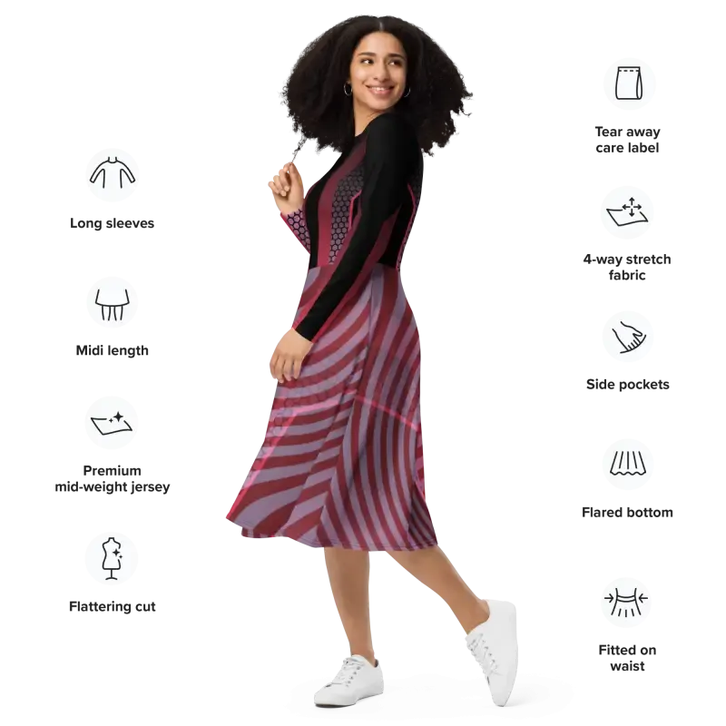Red Bold Long Sleeve Midi for a Statement Look
