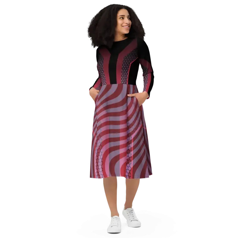 Red Bold Long Sleeve Midi for a Statement Look