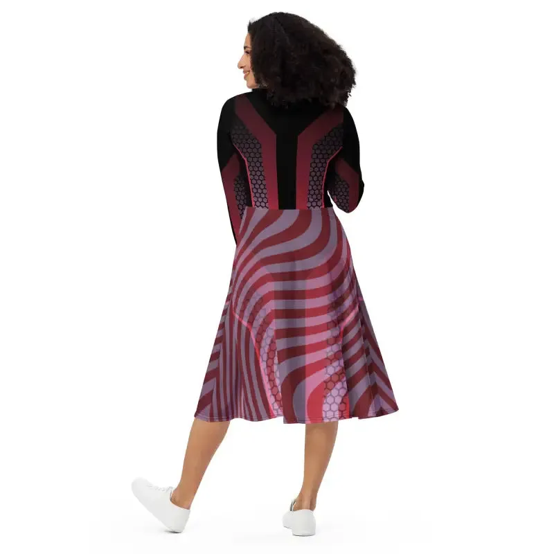Red Bold Long Sleeve Midi for a Statement Look