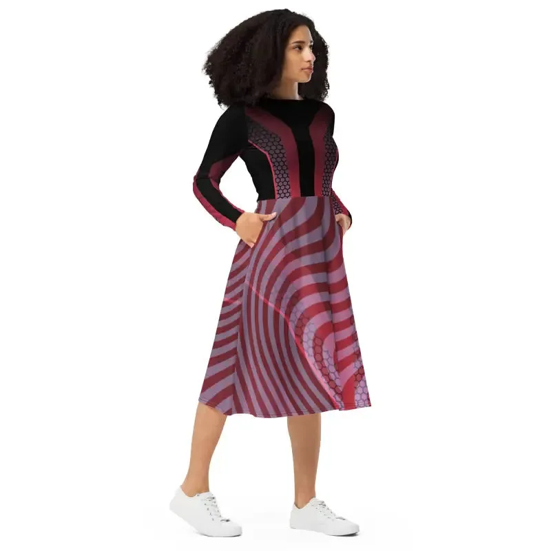 Red Bold Long Sleeve Midi for a Statement Look