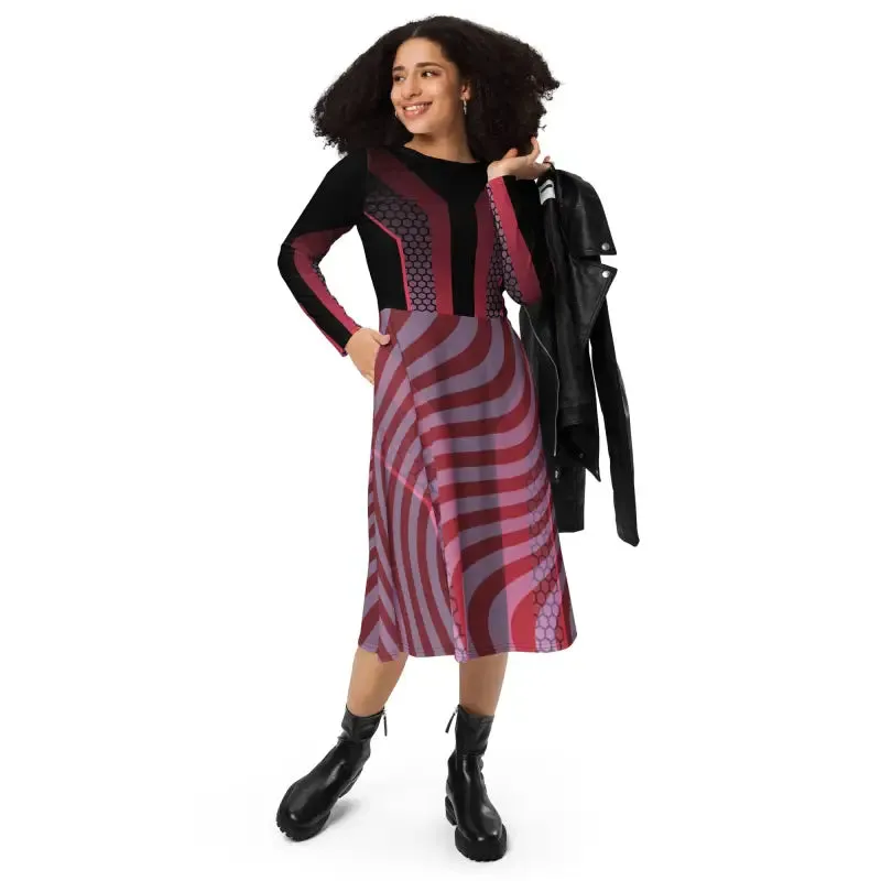 Red Bold Long Sleeve Midi for a Statement Look