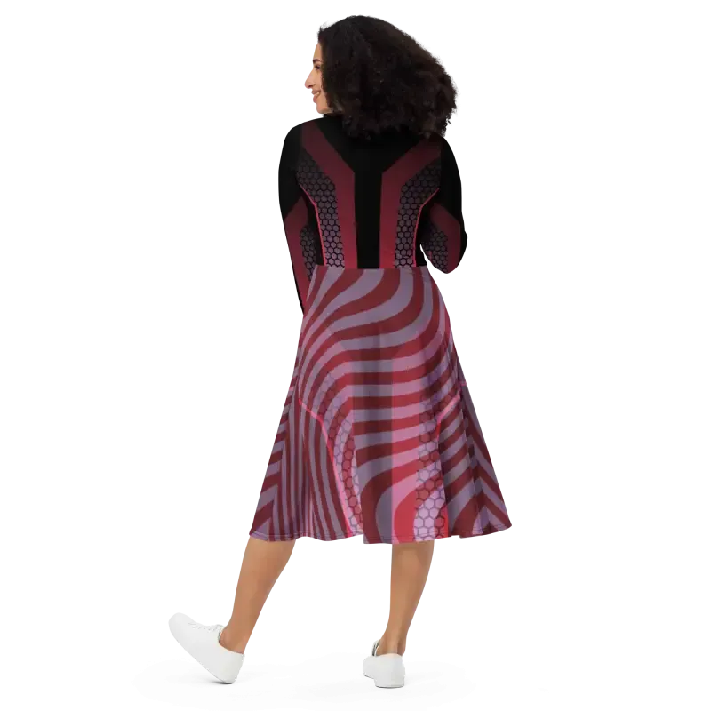 Red Bold Long Sleeve Midi for a Statement Look