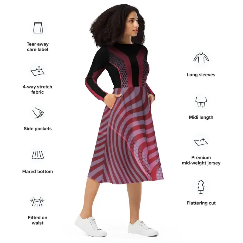 Red Bold Long Sleeve Midi for a Statement Look