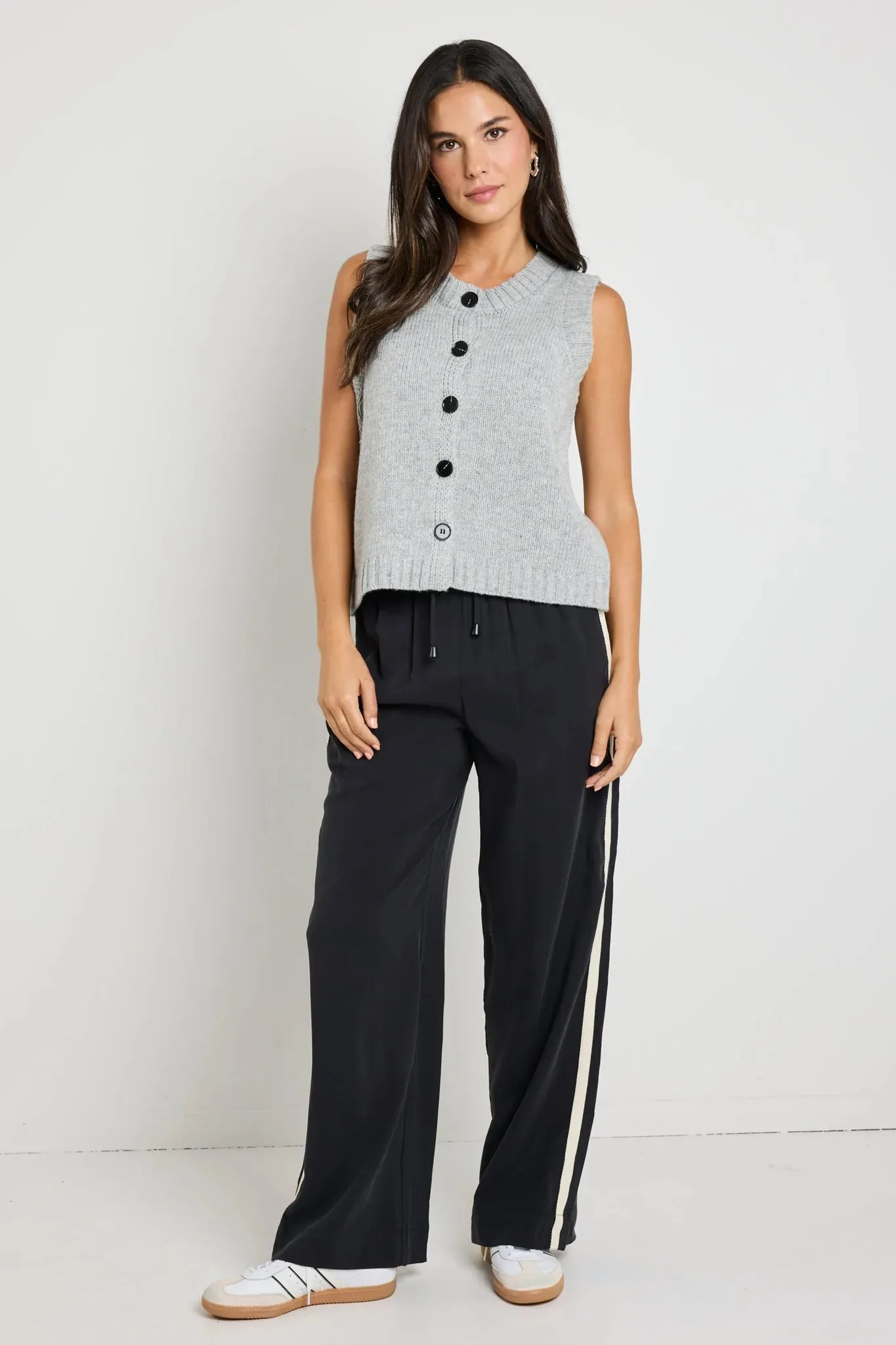 STORIES BE TOLD Stamp Grey Marle Crew Neck Vest