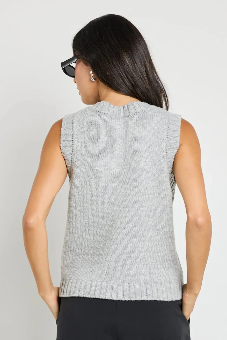 STORIES BE TOLD Stamp Grey Marle Crew Neck Vest