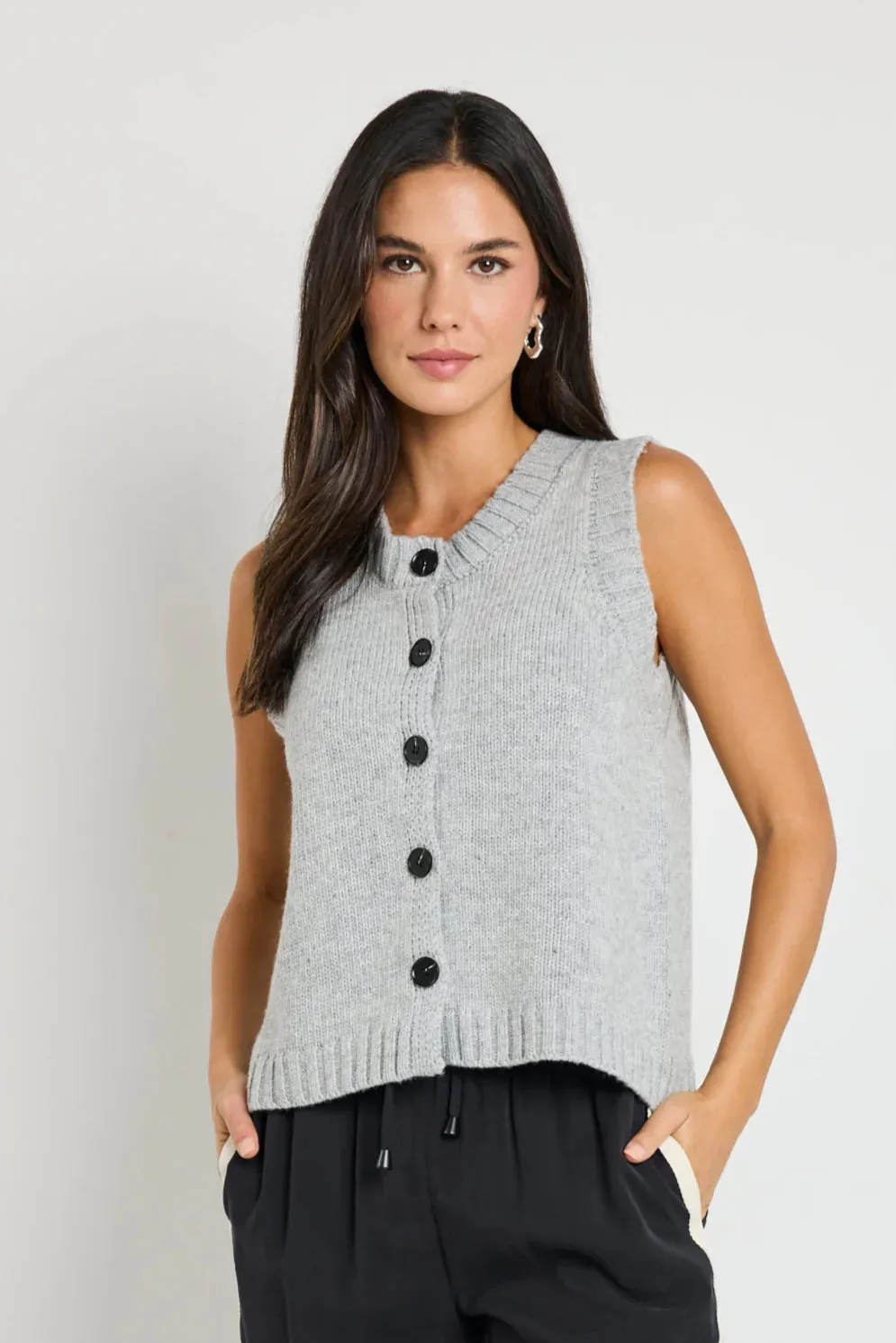 STORIES BE TOLD Stamp Grey Marle Crew Neck Vest