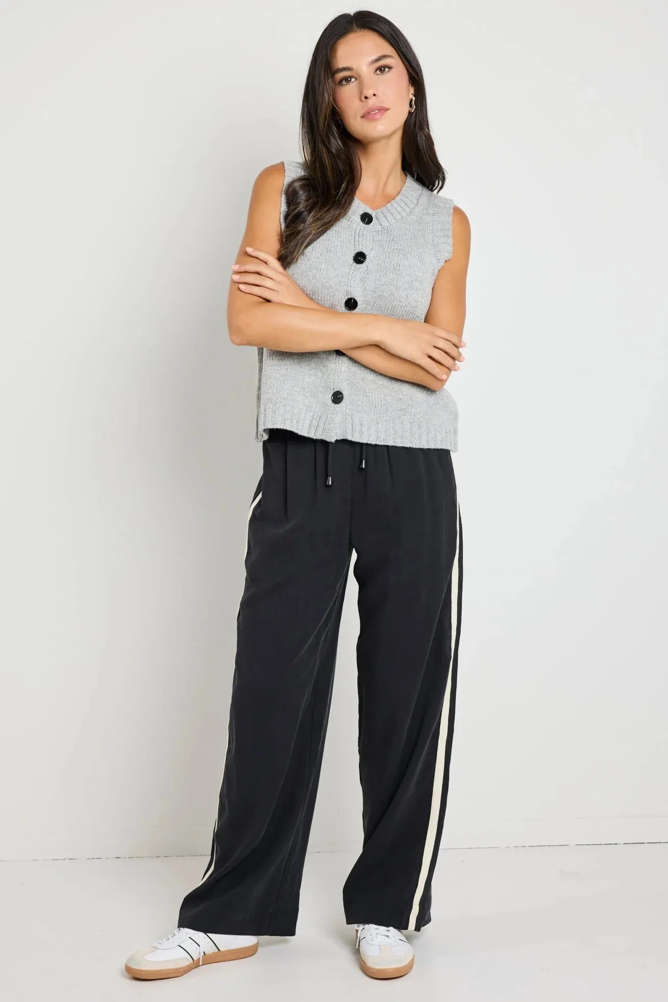 STORIES BE TOLD Stamp Grey Marle Crew Neck Vest