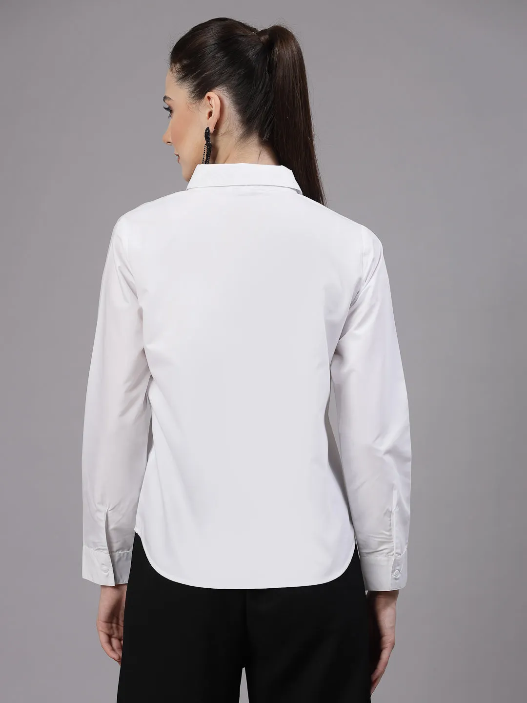 Style Quotient Women embroidered white polycotton regular smart casual shirt