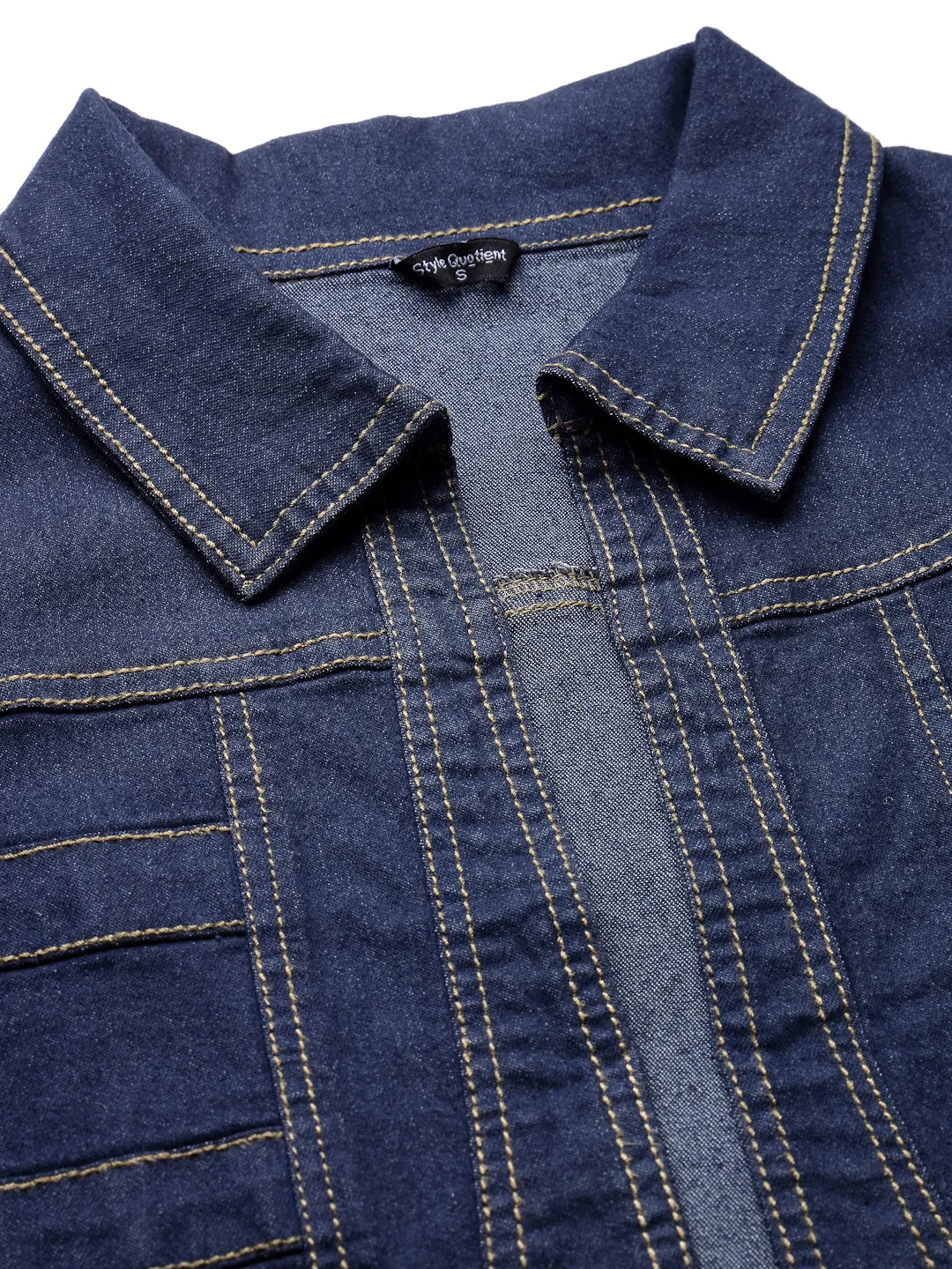 Style Quotient Women Navy Blue Denim Open Front Regular Shrug
