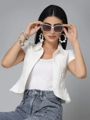 Style Quotient Women Off White Denim Open Front Regular Shrug